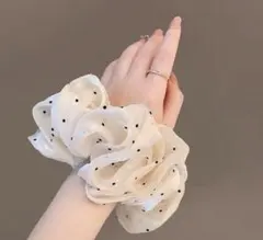 ドット柄 シフォン シュシュ ヘアアクセサリー
