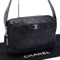 【超美品】シャネル　マトラッセ　ショルダ　ラムスキン　ココマーク　ネイビー