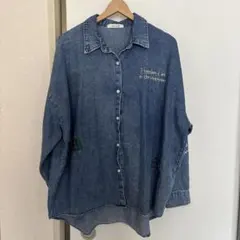 デニム　刺繍　長袖シャツ