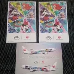 ディズニー創立100周年　非売品　JAL　ポストカード３枚セット　ミッキーマウス