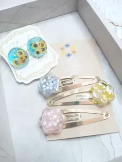ひまわりデザイン ピアスとヘアクリップセット(福袋⑥)
