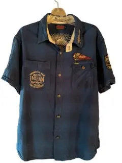Indian Motorcycle 刺繍 半袖シャツ ネイビー Lのサムネイル