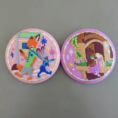 ディズニー刺繍缶バッジビスケット2 ズートピア ラプンツェル