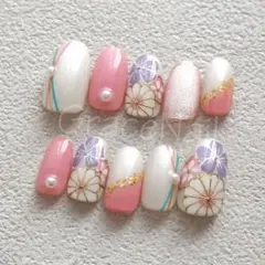 No.2195 現品販売！ネイルチップ　成人式卒業式和柄袴着物振袖和柄