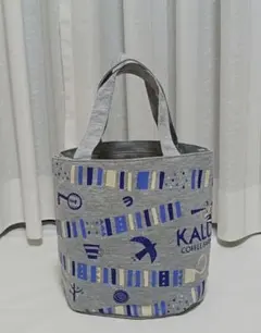 未使用 KALDI グレー 楽器や鳥やコーヒーカップ柄 トートバッグ