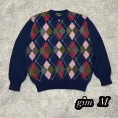 【gim】ニットセーター　アーガイル柄　アイスランディックウール　Mサイズ