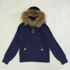 美品　ブルーレーベルクレストブリッジ　ラクーンファー　ケーブルニットジャケット