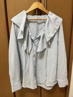 GU フリル付き長袖シャツ S ライトブルー