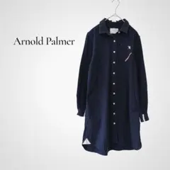 アーノルドパーマー 長袖 シャツワンピース コットン 2 ネイビー ロゴ刺繍