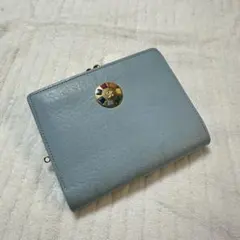 がま口財布 レザーコンパクトウォレット アイスブルー