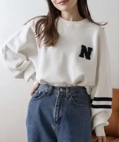 【新品・タグ付】サガラ刺繍ロゴスウェットライクニット/BONJOUR SAGAN