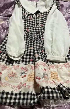 リズリサ　ギンガムカフェ柄ワンピース　ブラック　サイズ2