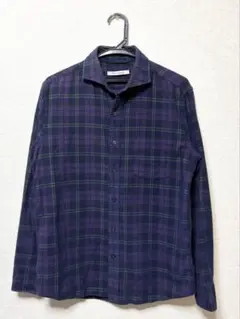 IKKA LOUNGE チェックシャツ M コーデュロイ パープル 長袖 中古
