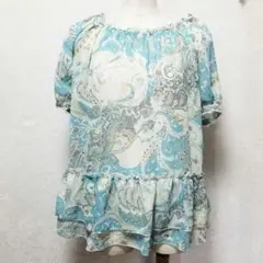 ブルー×イエロー（M）ペイズリー柄×ふんわりチュニックトップス（訳あり)