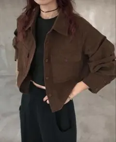 シーイン　コーデュロイシャツ　ショート丈　ブラウン