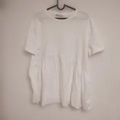 ZARA ペプラムヘム 半袖Tシャツ ホワイト Lサイズのサムネイル