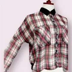 vintageヴィンテージブラウスチェック柄シャツY2Kコーデにもレトロ海外古着
