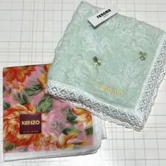 KENZO 花柄ハンカチ　/ renoma タオルハンカチ　2枚セット　新品