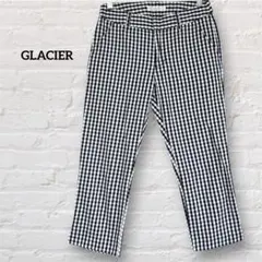 GLACIER グラシア ギンガムチェック ストレートパンツ S ネイビー 白のサムネイル