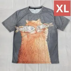 Tシャツ XＬサイズ 春夏秋半袖Tネコねこトップスユニセックス猫サカナ猫Ｔ104