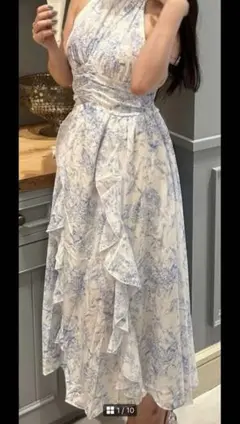 【SHEIN シーイン】花柄ノースリーブ ロング ワンピース フリル サイズS