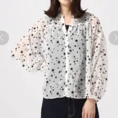 【新品】GLOBAL WORK ブラック*ホワイトブラウス長袖(ホワイト)