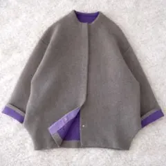 美品♡ エレンディーク ラクーンミックスダブルカーディガン グレー パープル 2
