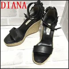 ◆近年式◆雑誌掲載【DIANA】フラワー ウェッジソール レザー サンダル 黒M