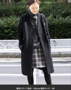 スローブイエナ　ノーカラーロングコート　黒　M ウール