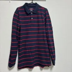 L.L.Bean ネイビー レッド ストライプ ポロシャツ M