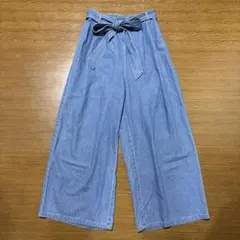 セブンデイズサンデイ ワイドパンツ ジーパン ウエストゴム リボン付 Lのサムネイル