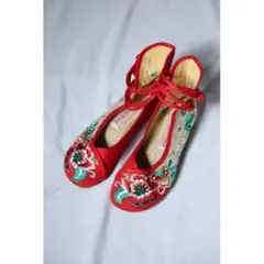 チャイナ 刺繍 フラットシューズ