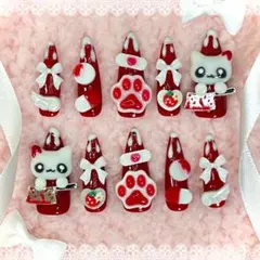 ♡現品♡ネイルチップ ロングスティレット 血系 病み 赤 白 平成女児 量産型