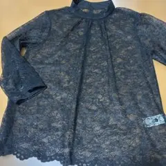 新品　総レース ハイネック 長袖 ブラウス ブラック