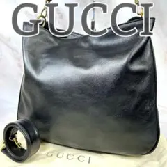 GUCCI バンブー ショルダーバッグ 2way レザー ブラック 大容量