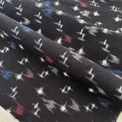 ビンテージ　絣古布　34×49cm　木綿　墨色×赤×青