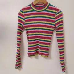 激かわ♡綿100%カラフルストライプ長袖ニット☆韓国製