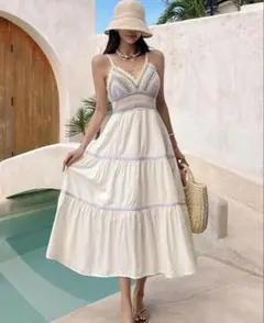 ホワイト キャミソール ロングワンピース