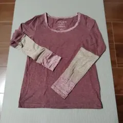 未使用 cawaii 赤紫 ストライプ 長袖 異素材Tシャツ M