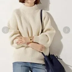 UNITED ARROWS アゼ編みボトルネックニット 生成りF ウール100%