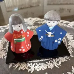 伝統的 雛人形 赤と青 2体セット