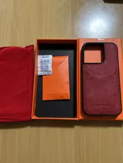 HANATORA iPhone14プロ レザー製 革 レッド カードポケット付き