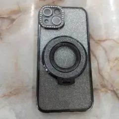iphon14 グリッターシルバー リング付きケース