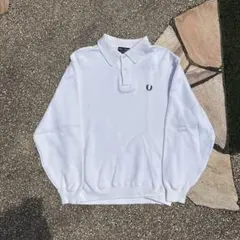 FRED PERRY 長袖ニットポロ　刺繍ロゴ　ハーフボタン　ホワイト　襟付き