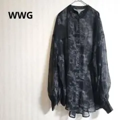 フーズフーギャラリー ムラ染め スタンドカラー シアーシャツ 黒系