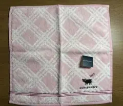 バーバリー タオルハンカチ 牛刺繍 干支 日本製 大判 新品タグ付 ピンク