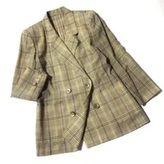 【美品】レリアン　ダブル　テーラードジャケット　チェック柄　日本製　イエロー　9