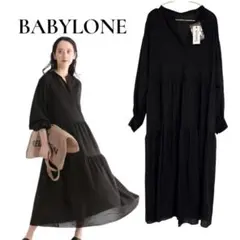 新品✨BABYLON コットンローンティアードワンピース　黒　ブラック　ロング