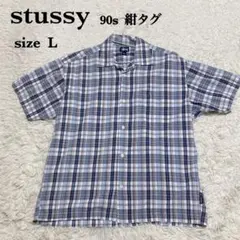 【90s】 OLD stussy チェックシャツ サイズ L 紺タグ USA製