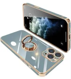 iPhone11 pro用ケース リング付き　360°回転リング グレー　グレー